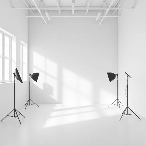 Interior view of Studio A with natural light and white cyclorama wall